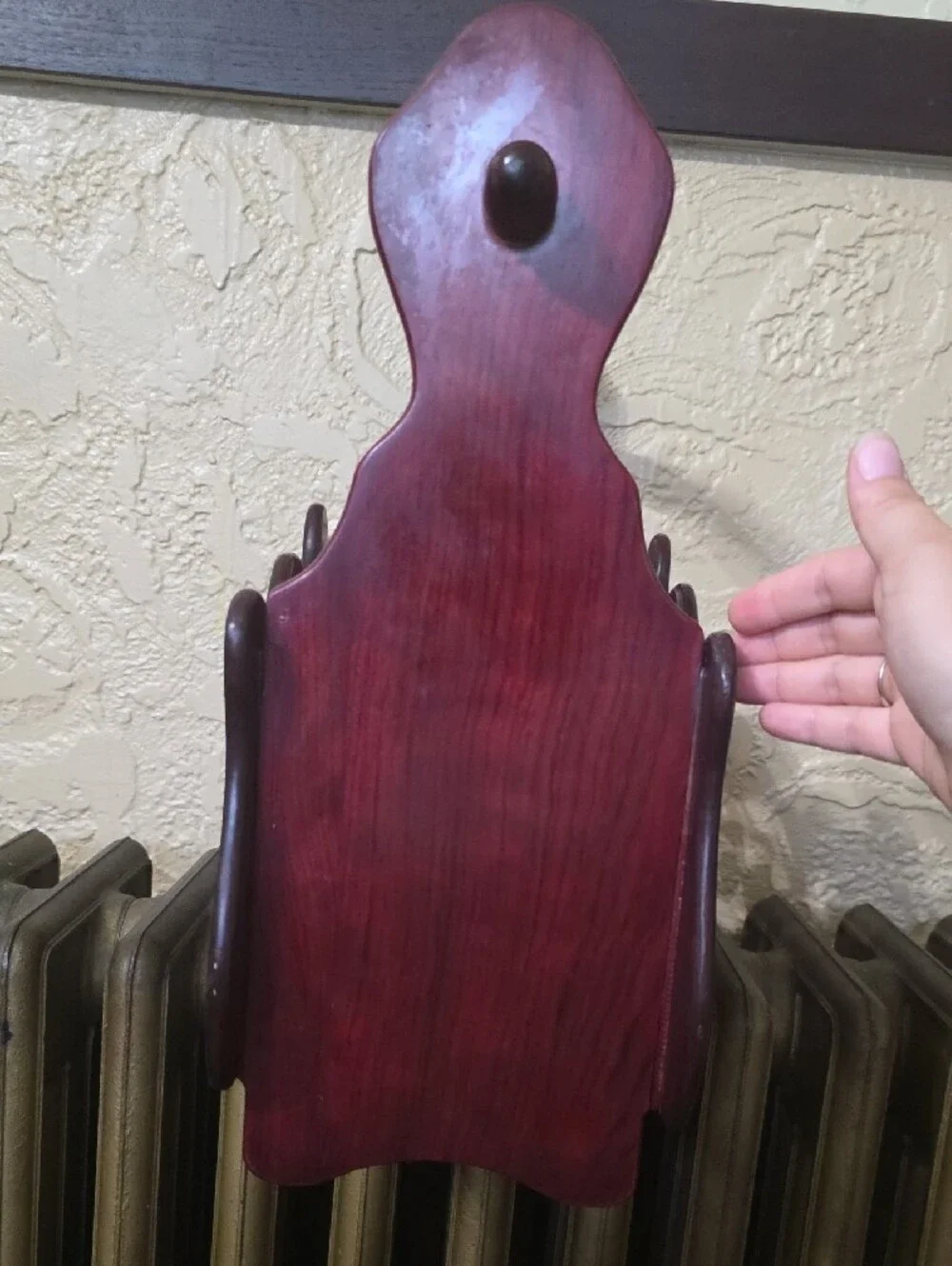 Decorative Carved Wooden Basket - Deep Cherry Red